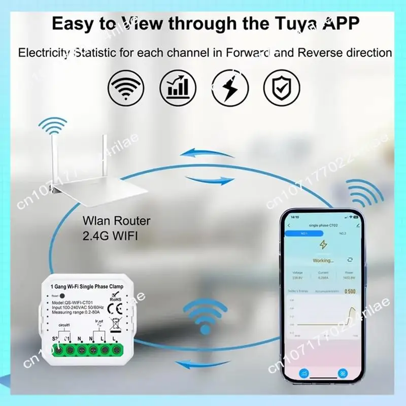A17Z 스마트 라이프 WIFI 에너지 미터 전기 조명용 전류 센서 통계학자 태양광 KWH 모니터 100-240V