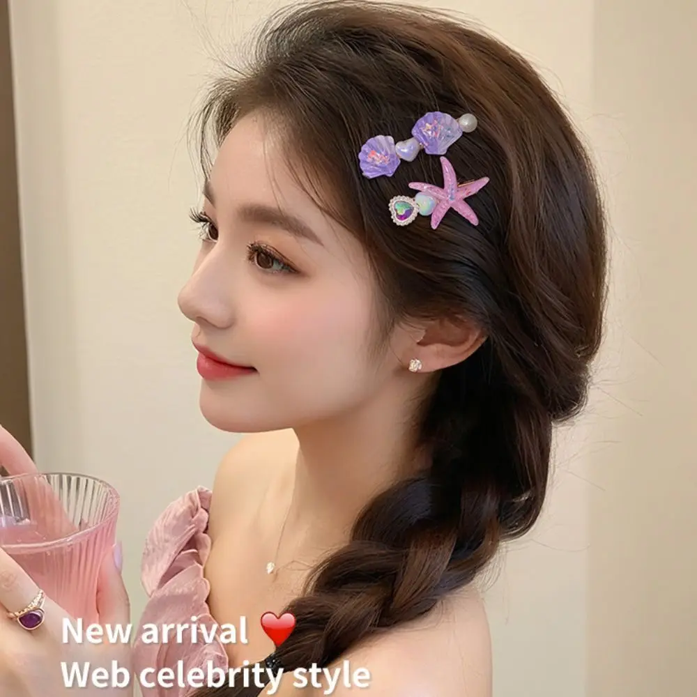 5 Buah/Set Jepit Rambut Kerang Bintang Laut Lucu Jepit Rambut Seri Mutiara Laut Hadiah Jepit Rambut Flash Halus Aksesori Rambut