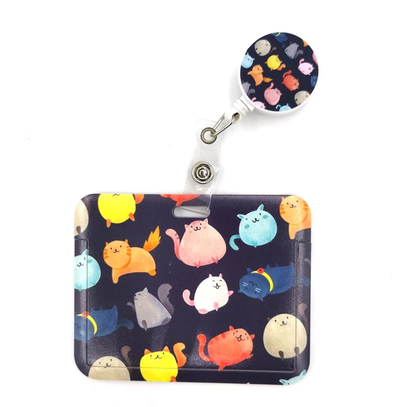 Color Cats Cute Credit Card Cover Lanyard Bags Retractable Badge Reel Student Nurse Exhibition Name Clips Card ID Card Holder