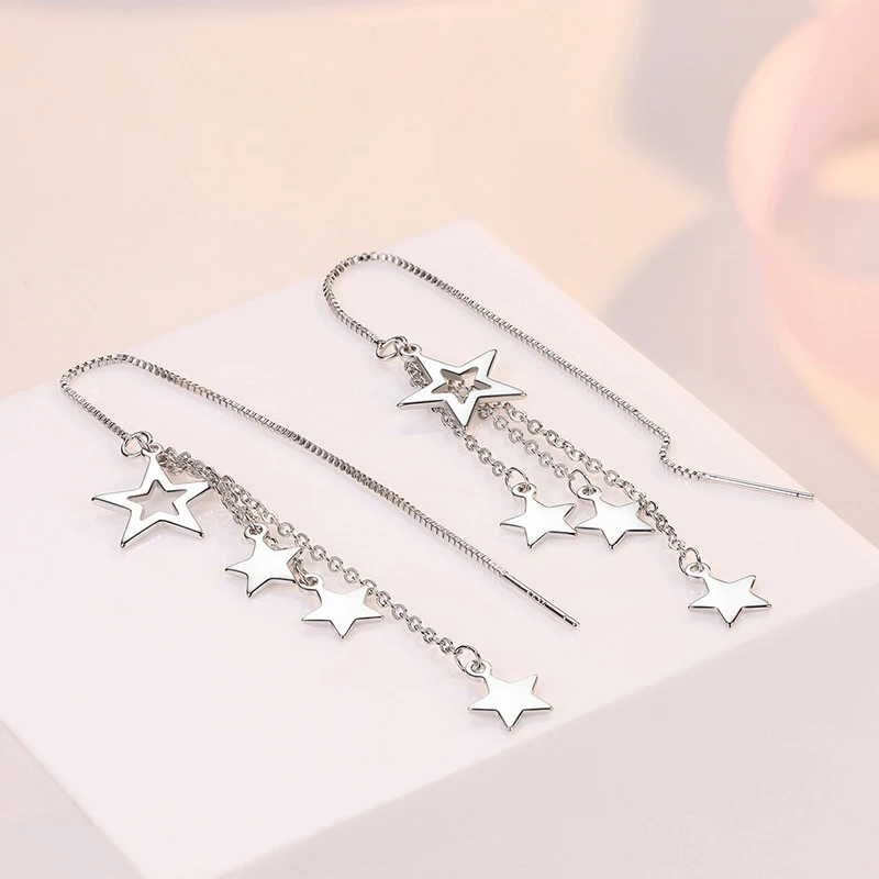 أقراط مرصعة بالفضة الإسترلينية للإناث ، شرابات طويلة ، دلايات أذن عتيقة ، نجمة لؤلؤ فاخرة ، مجوهرات زفاف ، بيع بالجملة