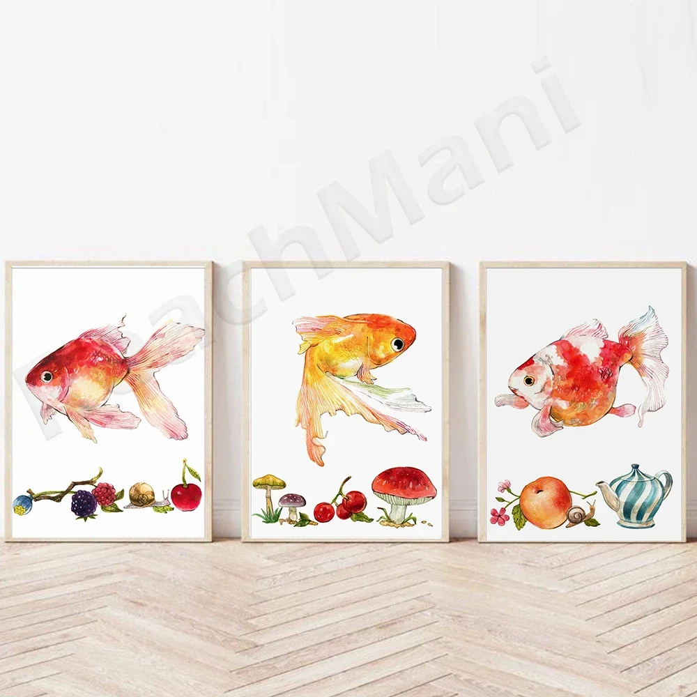 Watercolour Fish Painting, Kitchen Wall Art, Kitchen Art, Food Art Print, Cottagecore decor, Kitchen Decor, Nautical Wall Art
