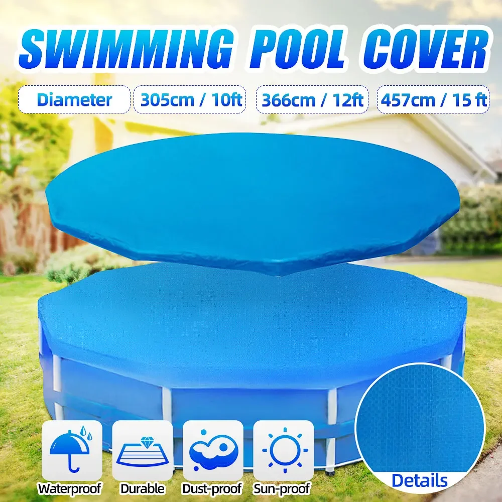 305/366/457CM Swimming Pool Cover Blue Cloth Round Mat Family Garden Rainproof Dust Cover UV Resistant Mat Home Pool Accessories