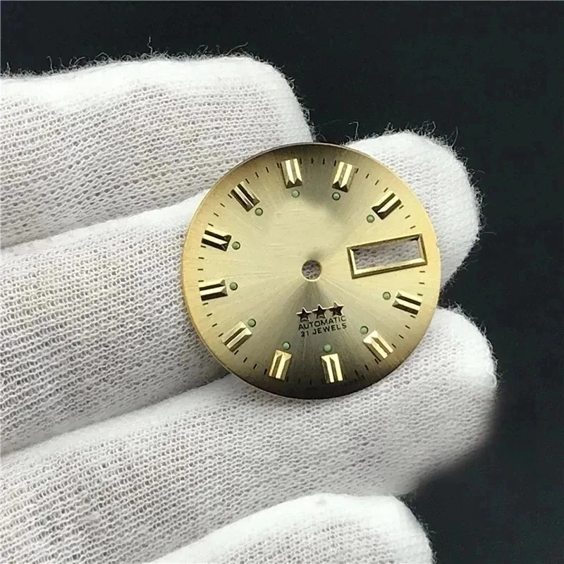 28.5mm Vintage Watch Dial DIY Parts 3 Stars Dual Calendar Literal Men\'s Watch Accessories for 46941/46943 Movement