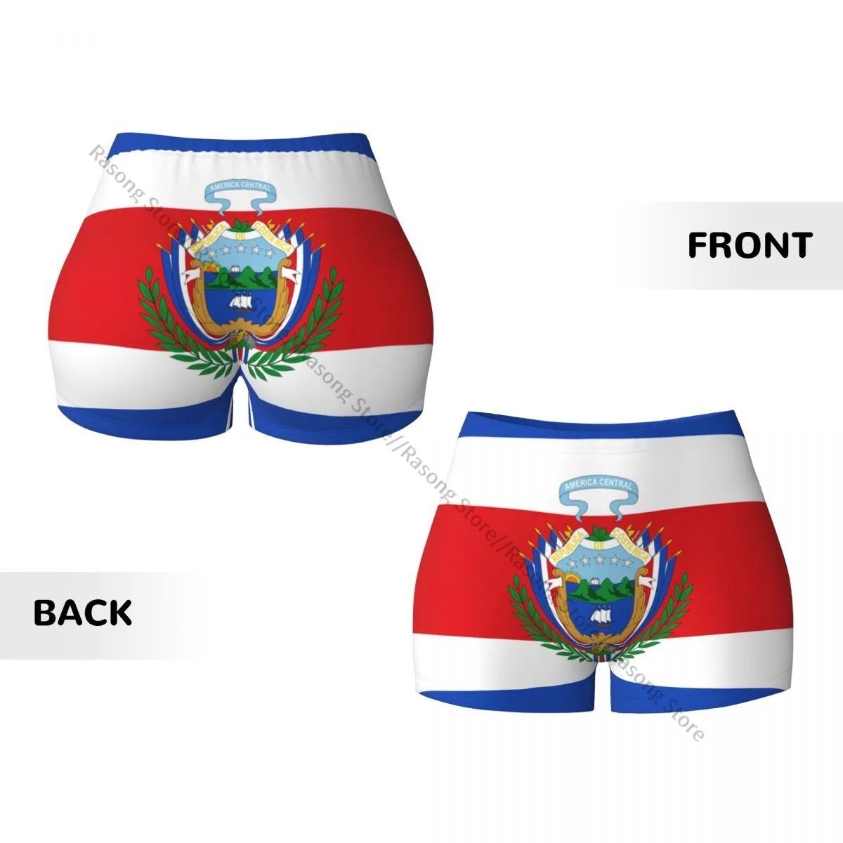 Шорты женские эластичные с пуш-ап и флагом Коста-Рики