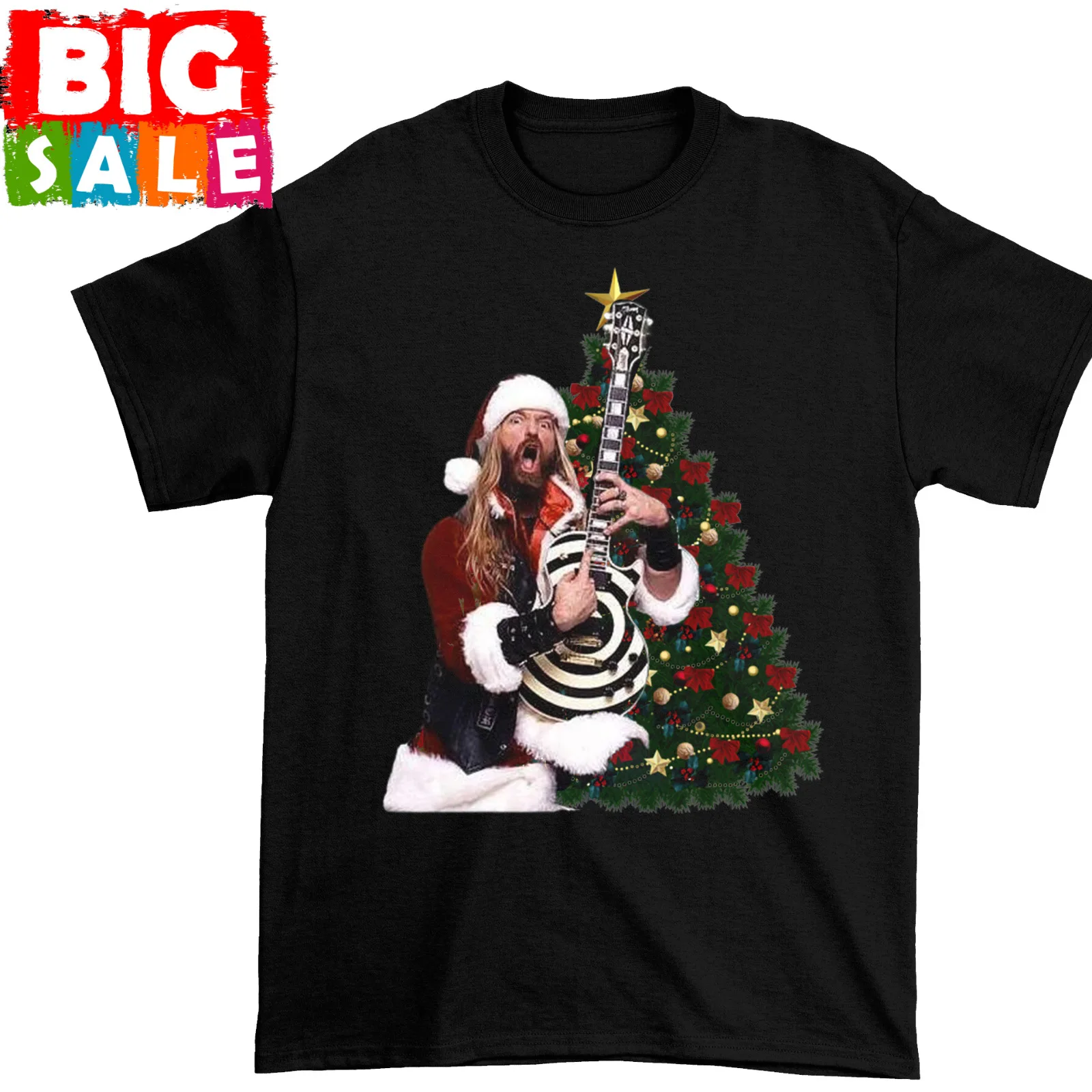 Черная хлопковая Футболка Zakk Wylde с рождественской елкой, все размеры, фотография E035, длинные рукава