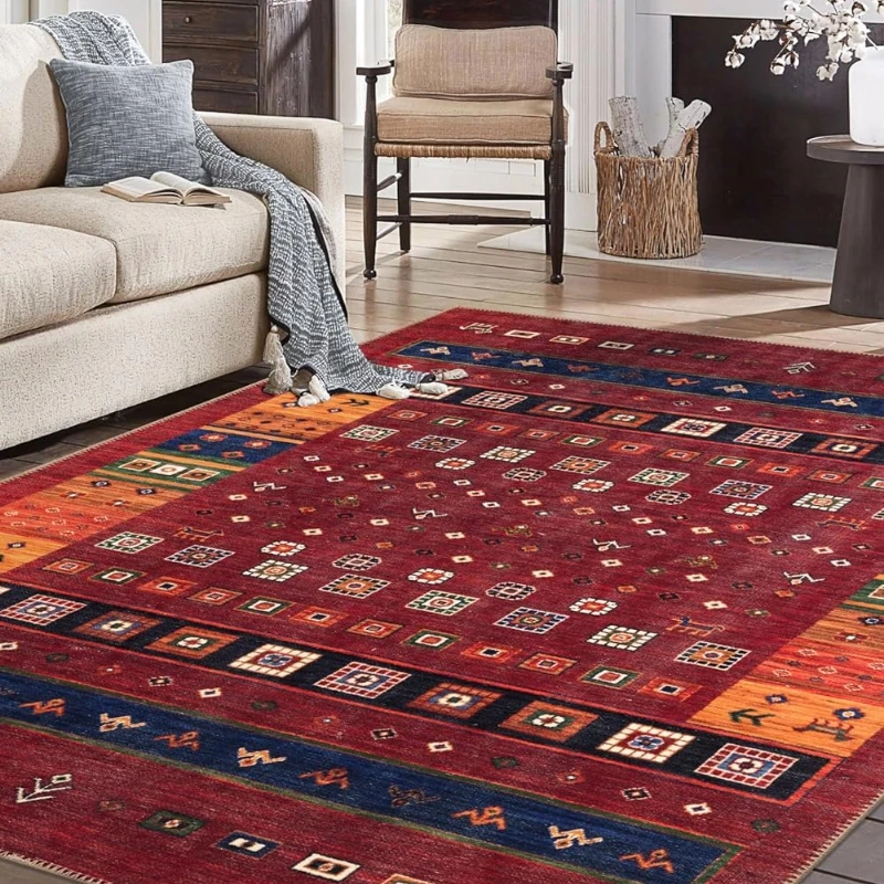 

Bohemian Style Living Room Carpet Large Area Geometric Pattern Bedroom Rugs Ethnic Elements Light Luxury Coffee Table Mats Tapis