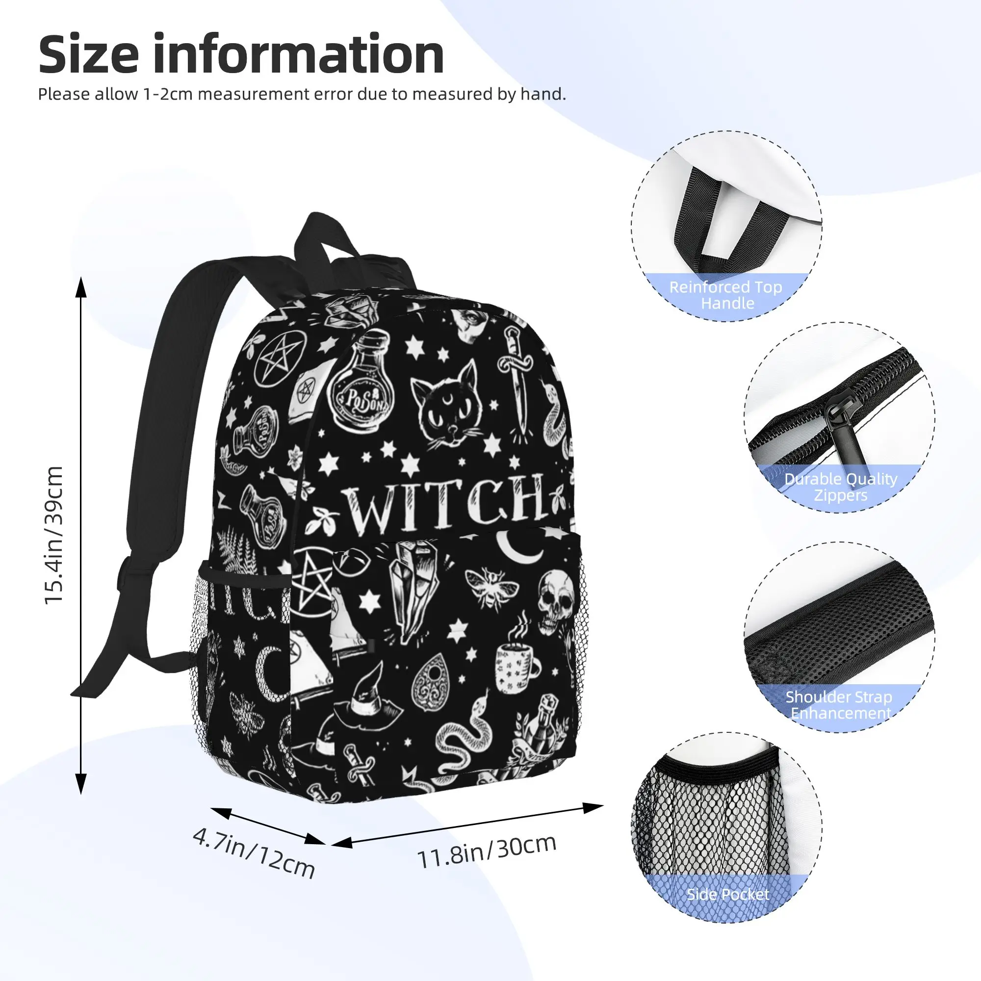 Skull Cat Moon Gothic Design Backpack Hot Sale Daypack Large Capacity Boys Girls BookBag Shoulder Bags for Men Women School Bag