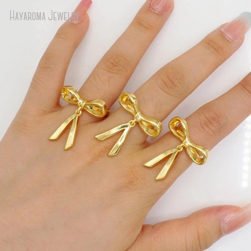 10Pcs Metal Wholesale Copper Bowknot Gold Color Ring RM51040
