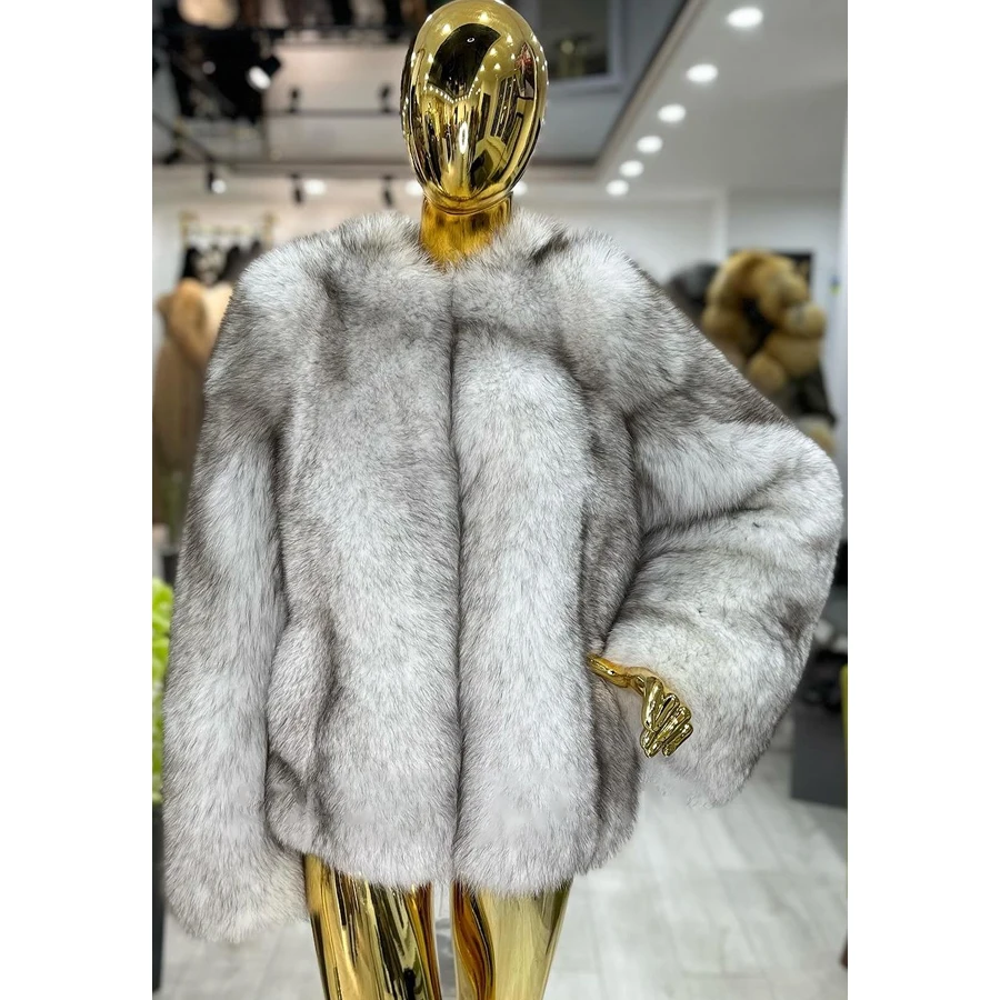 Genuine Fox Fur Casacos para Mulheres, colarinho de virada, casacos de pele naturais, vendedor quente Outwears