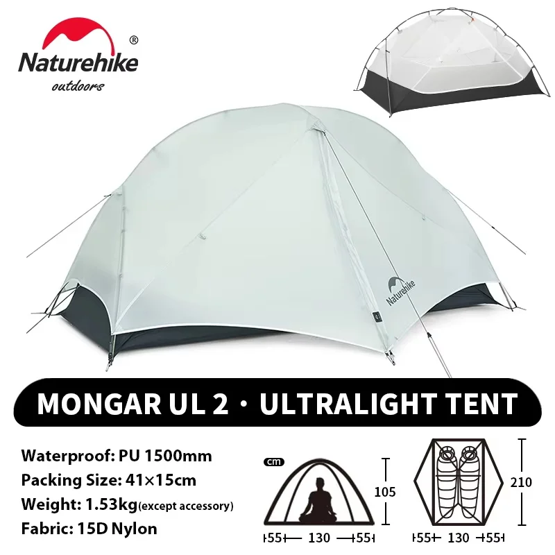 Naturehike Mongar UL 2-tent 2-persoons backpacktent 20D ultralichte reistent Waterdicht Wandelen Survival Outdoor Campingtent
