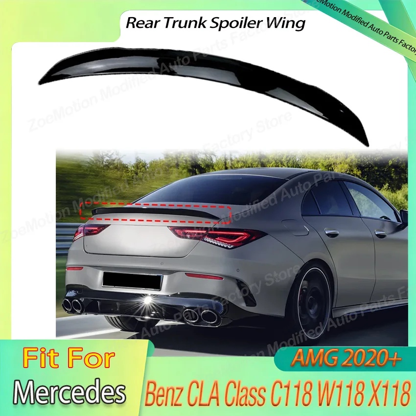 

For Mercedes Benz CLA Class C118 W118 X118 CLA180 200 220 CLA35 CLA45 AMG 2020+ Rear Trunk Spoiler Wing Shark Fin Body Kit Trim