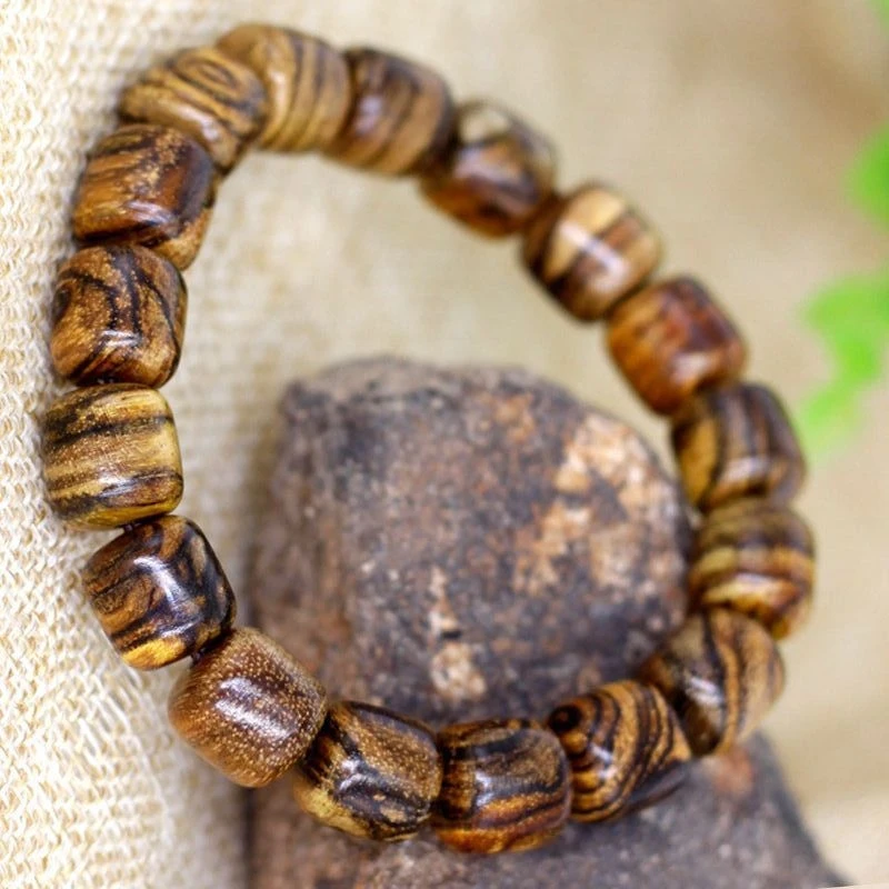 

Indonesian Tiger Stripe Flower Qinan Agarwood , Buddhist Bead Bracelet, 15 18 20mm, Unisex Jewelry