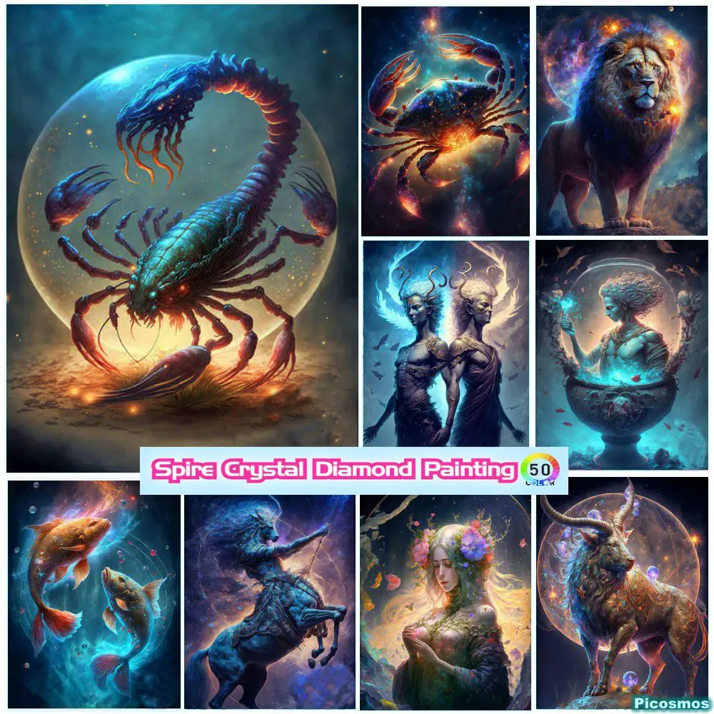 12 Zodiac Sign Constellation 5D DIY Crystal Diamond Painting Full Drill Cartoon Cross Stitch Kit Art Mosaic Home Decor Kid Gifts