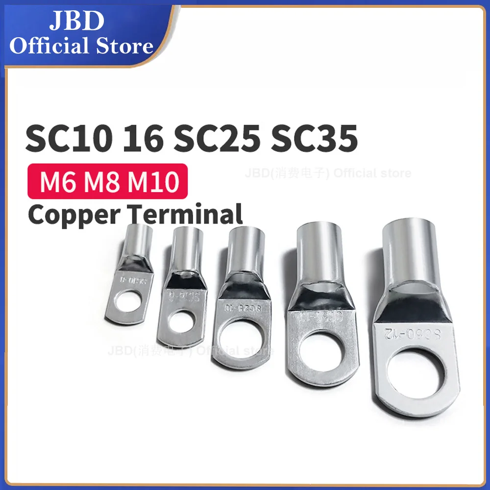 10pcs Tin Plated Copper Terminal SC10 SC16 SC25 SC35 M6 M8 M10 Screw Connector For 6AWG 8AWG Silicone Cables Thick Material