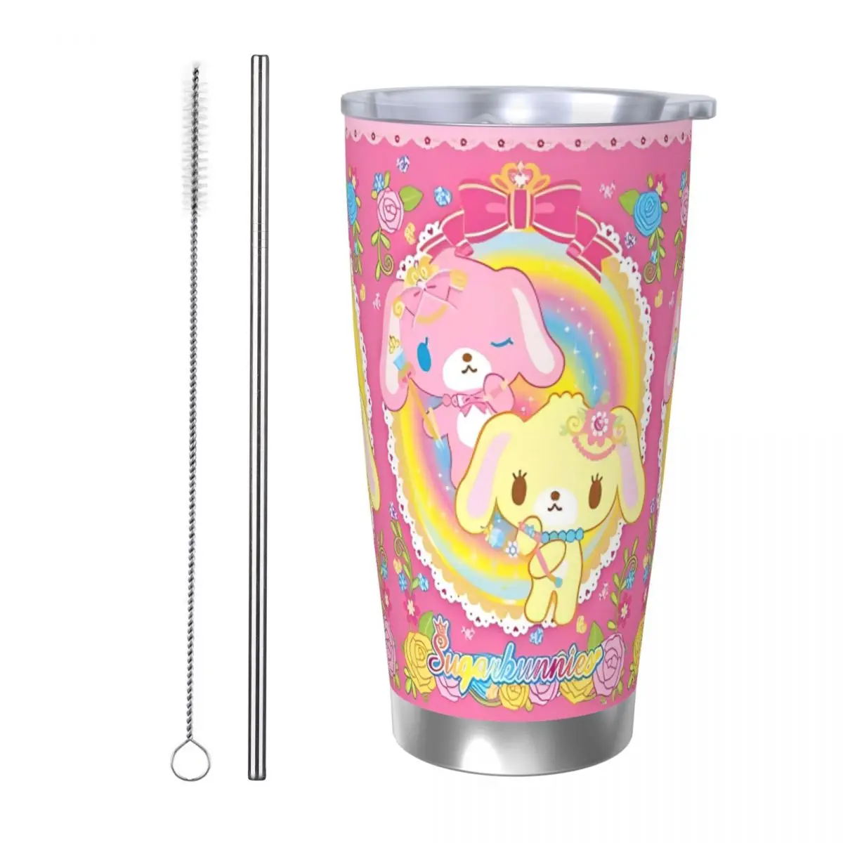 

Cartoon Sugarbunnies Insulated Tumbler with Straws Lid Sugar Rabbit Vacuum Coffee Mugs Outdoor Portable Car Bottle Cups, 20oz