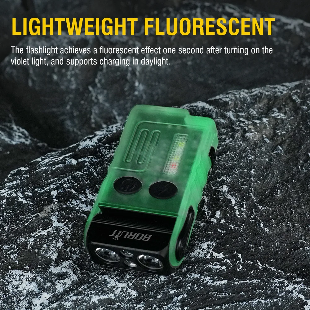 BORUiT V20 Fluorescence Buzzer EDC LED Keychain Flashlight Head Swivels Type-C Rechargeable Work Light Torch with Magnet Camping Lantern view 2