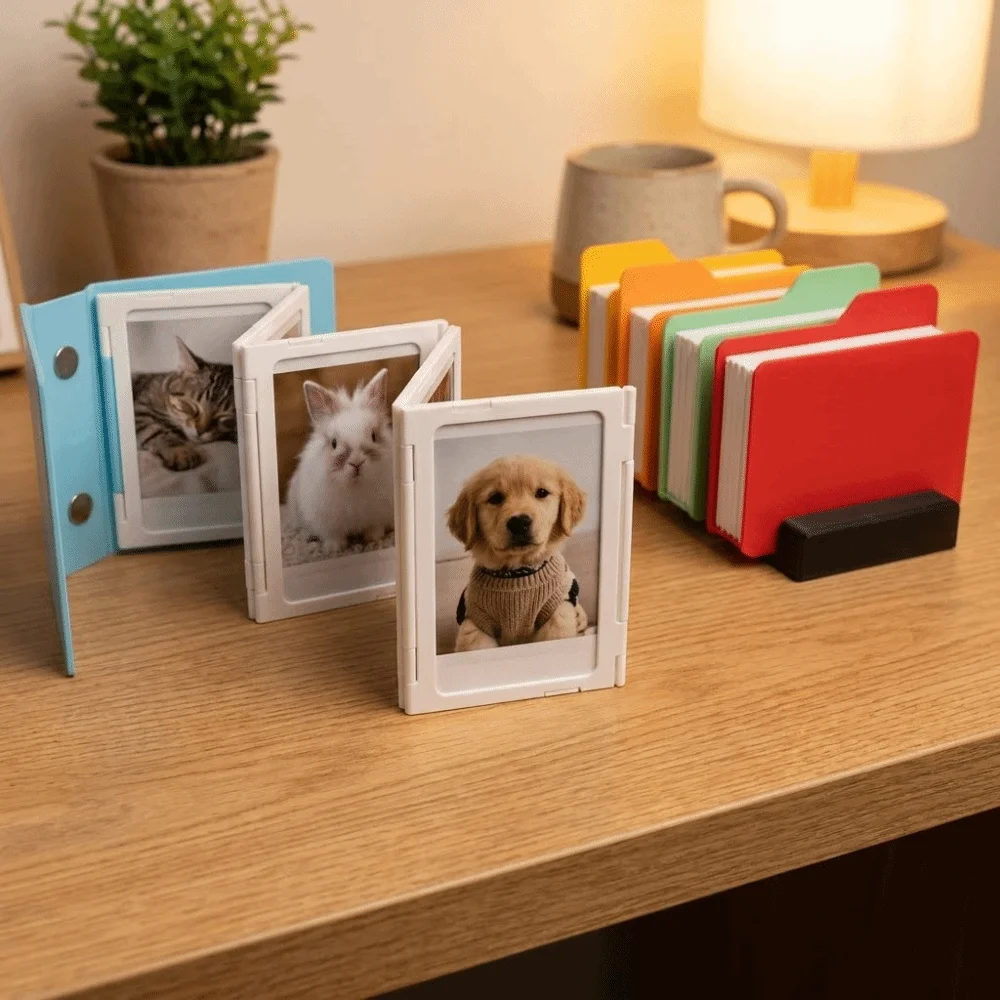 Photocard Holder Plastic Foldable Photo Frame Square Simple Magnetic Photo Album Mini Hinge Design Desktop Photo Frame Office