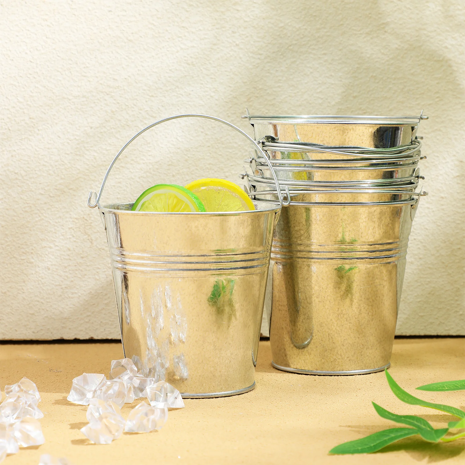 

6pcs 10.5X7.2X10.5Cm Mini Tinplate Bucket Iron Handle Hanging Flower Pot Storage Container For Room Office Tin Bucket