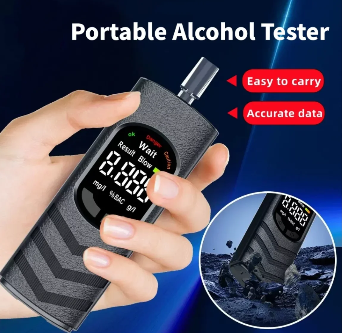 Breathalyzer Professional Alcohol Tester with Voice Prompt LCD Display Rechargeable for Car Home Use with 5 Mouthpieces
