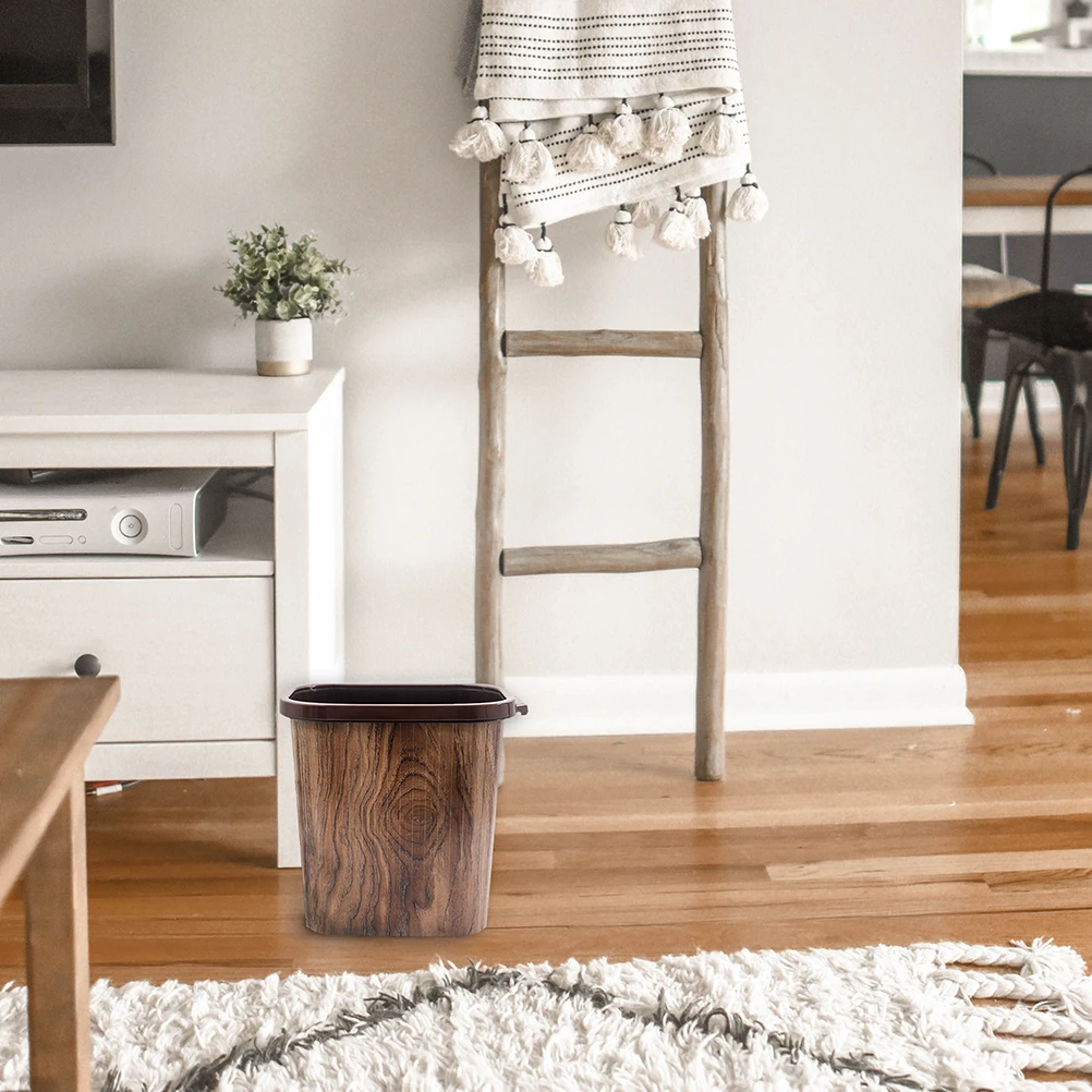 

1pc Plastic Garbage Container Large Opening Trash Can For Bathroom Kitchen Home Waste Bin Wood Design Household