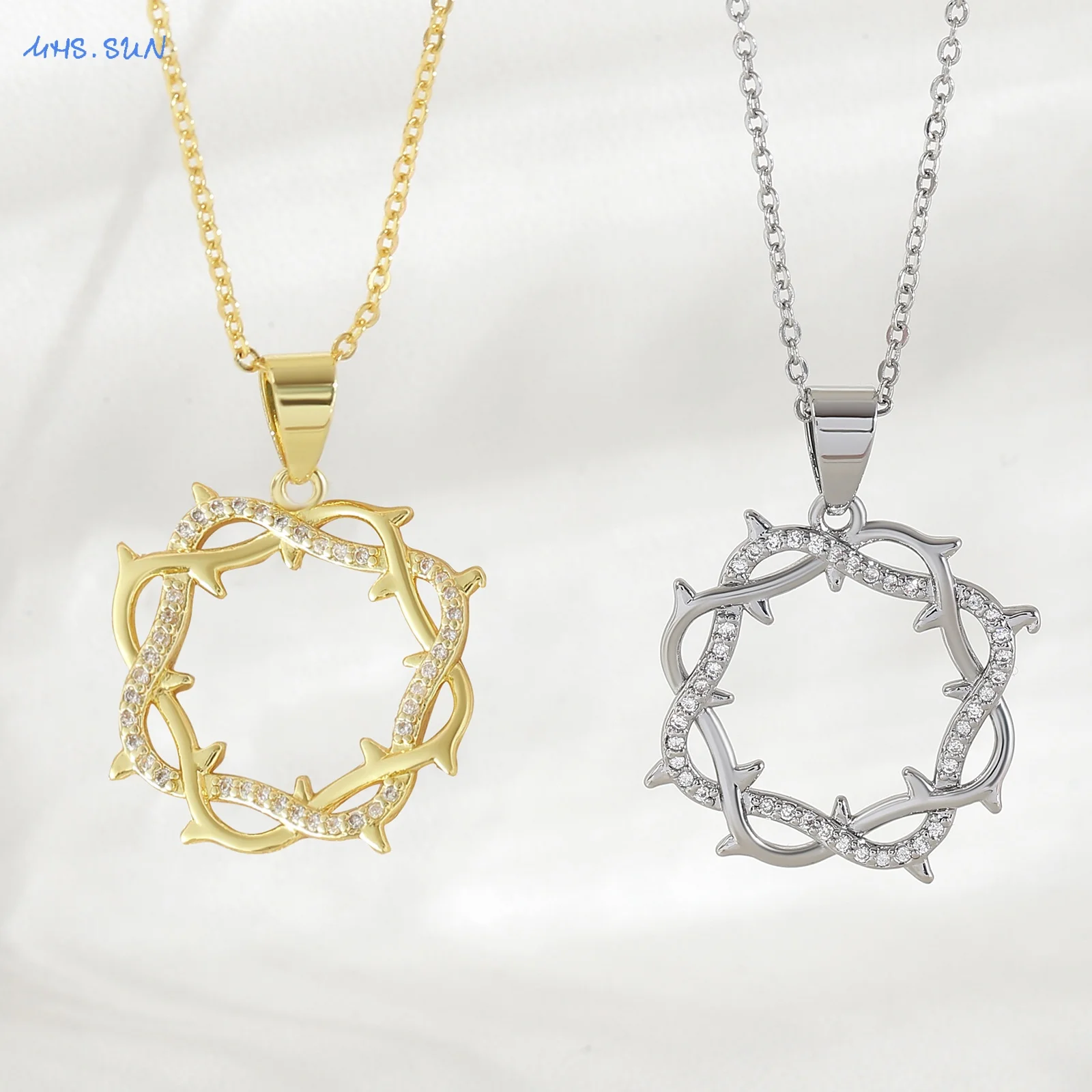 MHS.SUN الشوك دائرة قلادة القلائد موضة مطعمة الزركون الجولة الذهب/الفضة اللون للنساء فتاة مجوهرات هدايا الحفلات