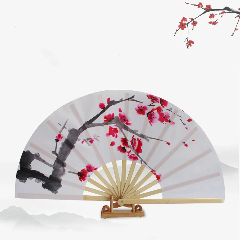 

Ink Style Tai Chi fan Bamboo Rib White Plum Blossom Fan Classical Kung Fu Ring Fan Fitness Cheongsam Show Dance Performance Fan