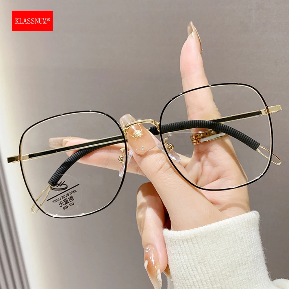 KLASSNUM Large Square Transparent Metal Frame Anti Blue Light Lens Women 2026 Trendy Computer Eyepiece Oversized Luxury Glasses