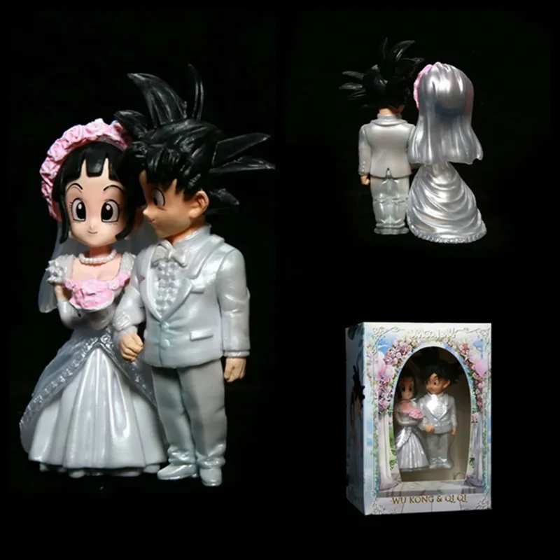 

9cm Dragon Ball Anime Figure Son Goku Figures Wedding Goku Chichi Mariage Figurine Scene Statue Q Version Pvc Model Doll Toys