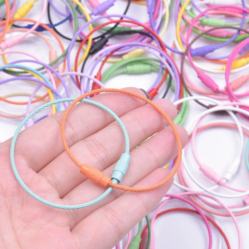 10/20Pcs 48x53mm Kreis Seil Kabel Schleife Draht Schlüsselring Mix Farbe Outdoor Camp Gepäck Tag schraube Werkzeuge Schlüsselbund Schmuck Finden