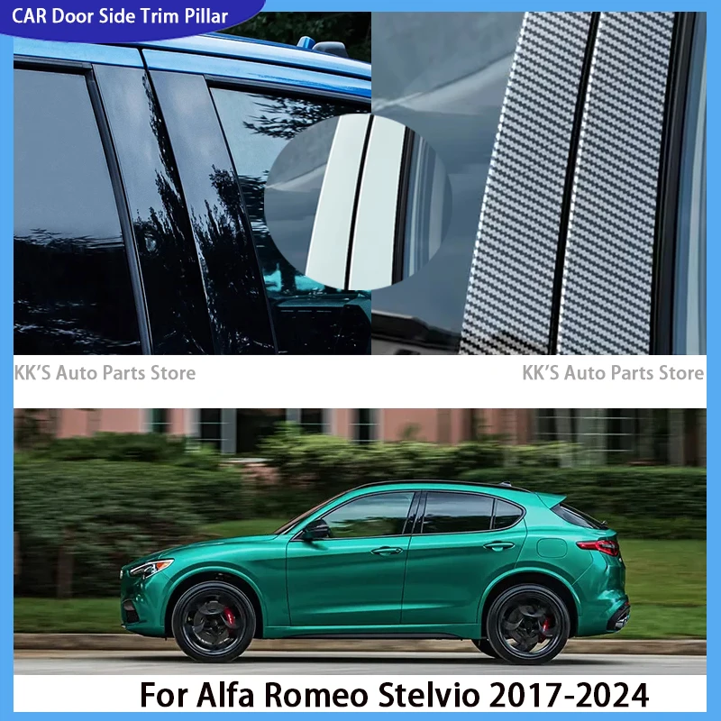 

6pcs Car Window Pillar Posts Door Trim Cover Stickers Decal Glossy Black For Alfa Romeo Stelvio 2017-2024