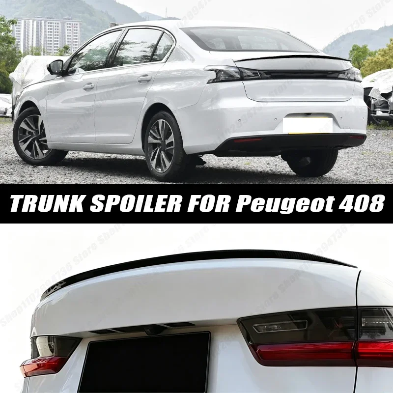 120CM Glossy Black Soft Rubber Universal Rear Trunk Spoiler 5D Carbon Look Tail Wing Fit For Peugeot 408 Sedan Car Accessories