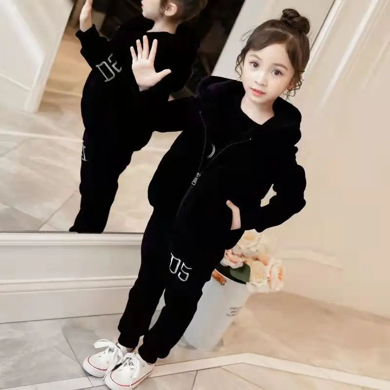 2025 Autumn winter girls tracksuit Toddler Teenager Cloth spring velvet jacket + hoodie + Pant Children set 4 8 9 10 11 12 year