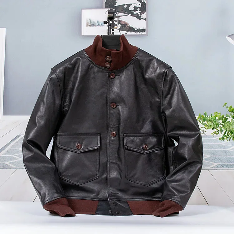 Shop Best.CC.100% genuine leather men jacket.Plus size cowhide bomber coat.Classic vintage cloth.natural