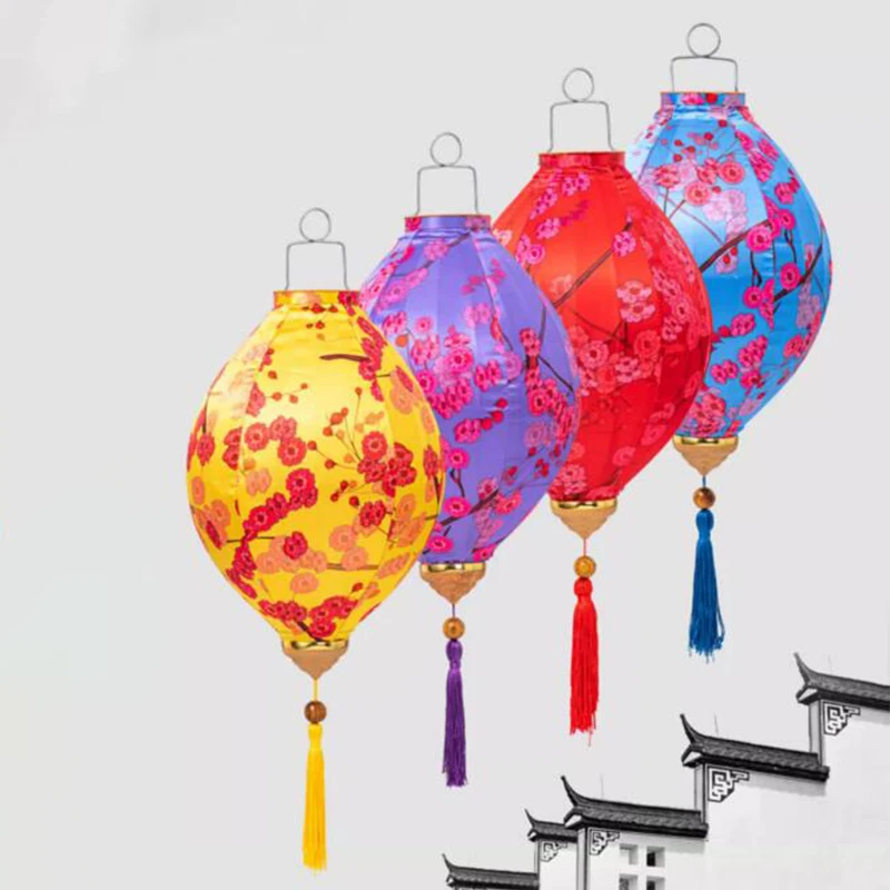 12/14 Inch Chinese Style Vietnam Lantern Retro Plum Blossom Floral Pattern Satin Silk Lantern Festival Party Decor Lantern