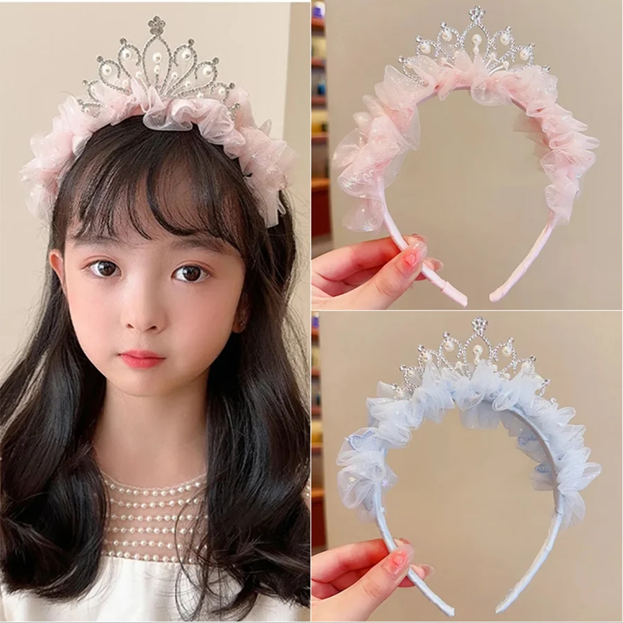 

2024 Leuke crown Kat rabbit Oren Hoofdband Baby Meisjes Roze Kant Haarbanden Koreaanse Kinderen Prinses Kinderen Haaraccessoires