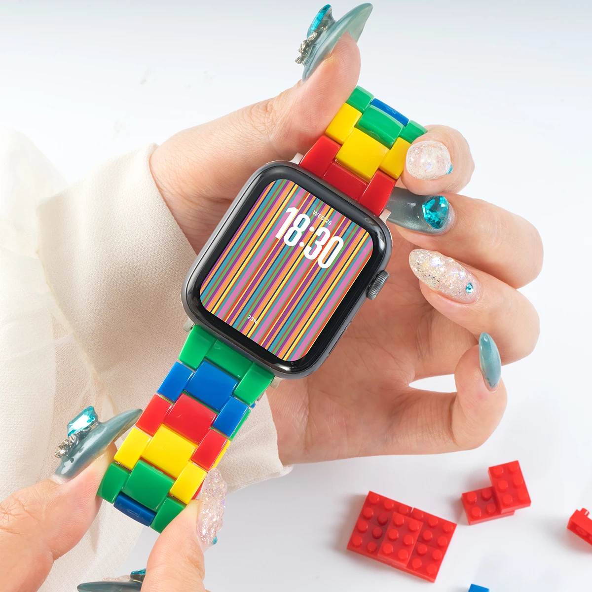 Корейский ремешок из смолы Rainbow Candy для Apple Watch Ultra 2 49 мм 7 8 9 10 41 45 40 мм 42 44 мм Женский браслет для IWatch 6 SE 5