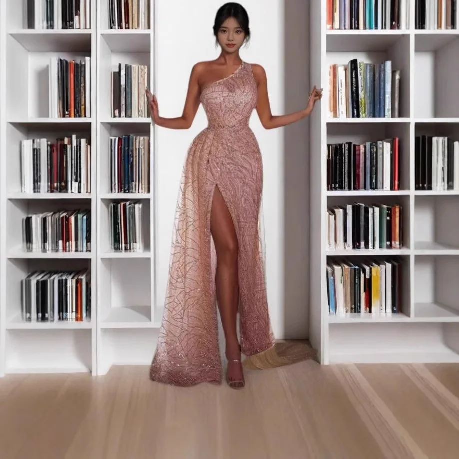 Robe fendue à une épaule à paillettes sexy pour femmes, jupe de hanche, robe de soirée à la mode, printemps et automne, nouveau, 2025