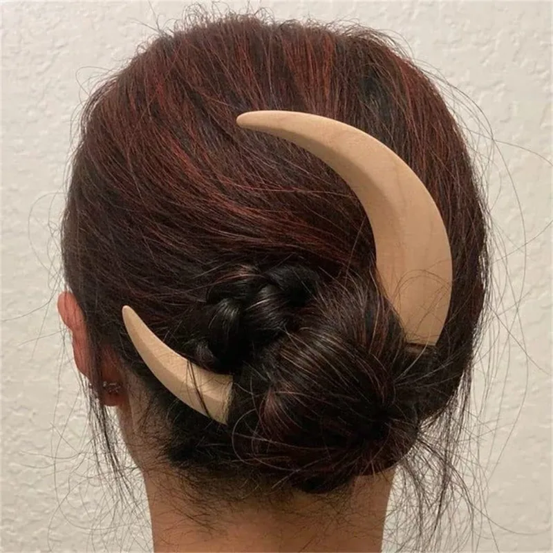 Pinza de pelo con forma de luna y Media Luna para mujer y niña, horquillas de madera para el cabello, pasadores decorativos de Ramadán, accesorios para el cabello