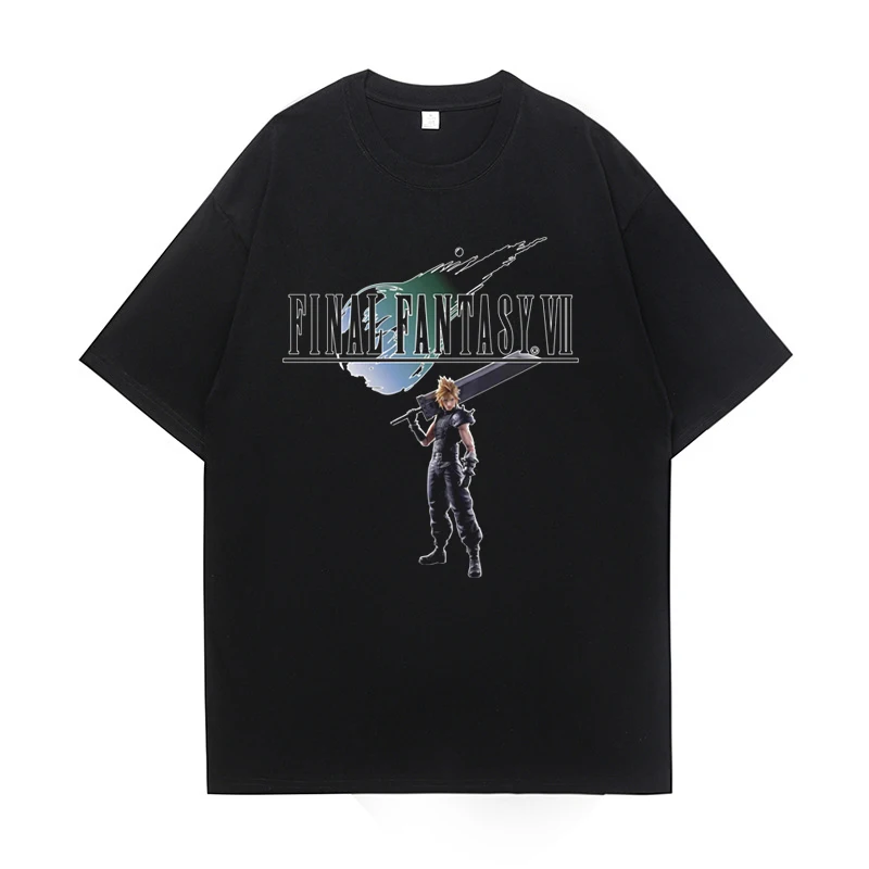 Final Fantasy Game Design Washed T-shirts Men 100% Cotton Oversized Short Sleeve Tops O-Neck T Shirts Hip Hop Streetwear Unisex