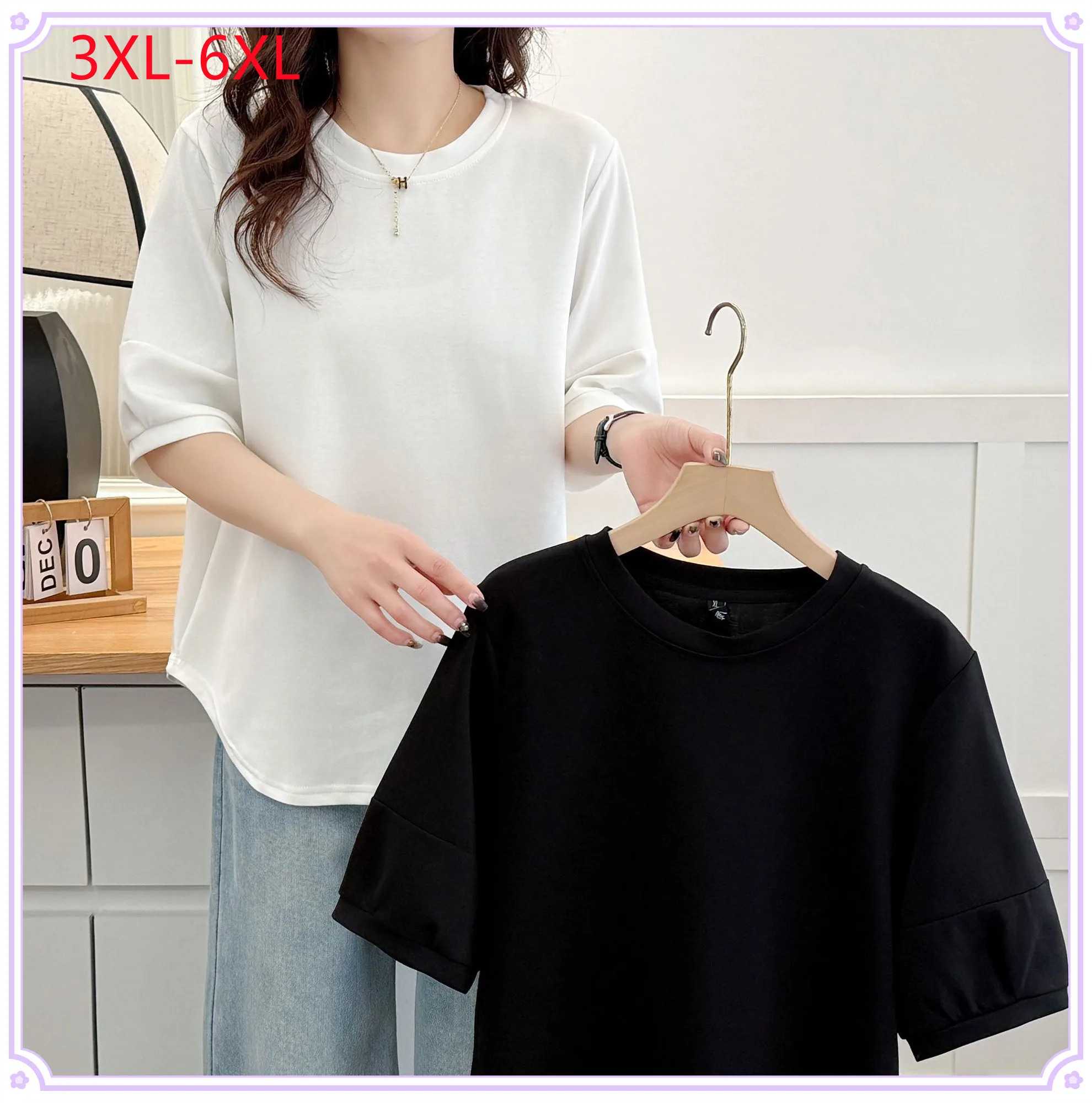 

New 2025 Ladies Spring Autumn Plus Size tops For Women Large Size Short Sleeve O-neck T-shirt 3XL 4XL 5XL 6XL