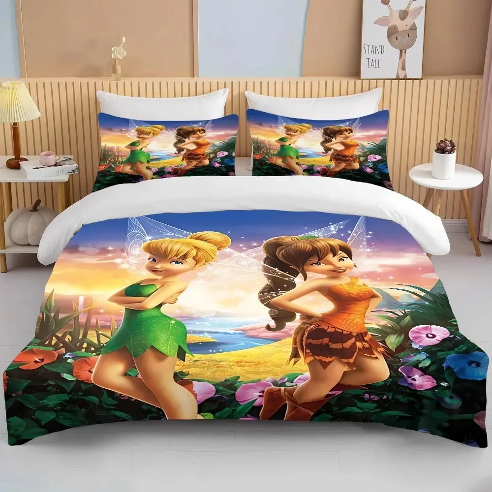 Disney Tinker Bell 3 Pcs Bed Set Twin Queen King Cartoon Sets Duvet Cover Set Soft Girls Bedding Set 1 Cover + 2 Pillowcases