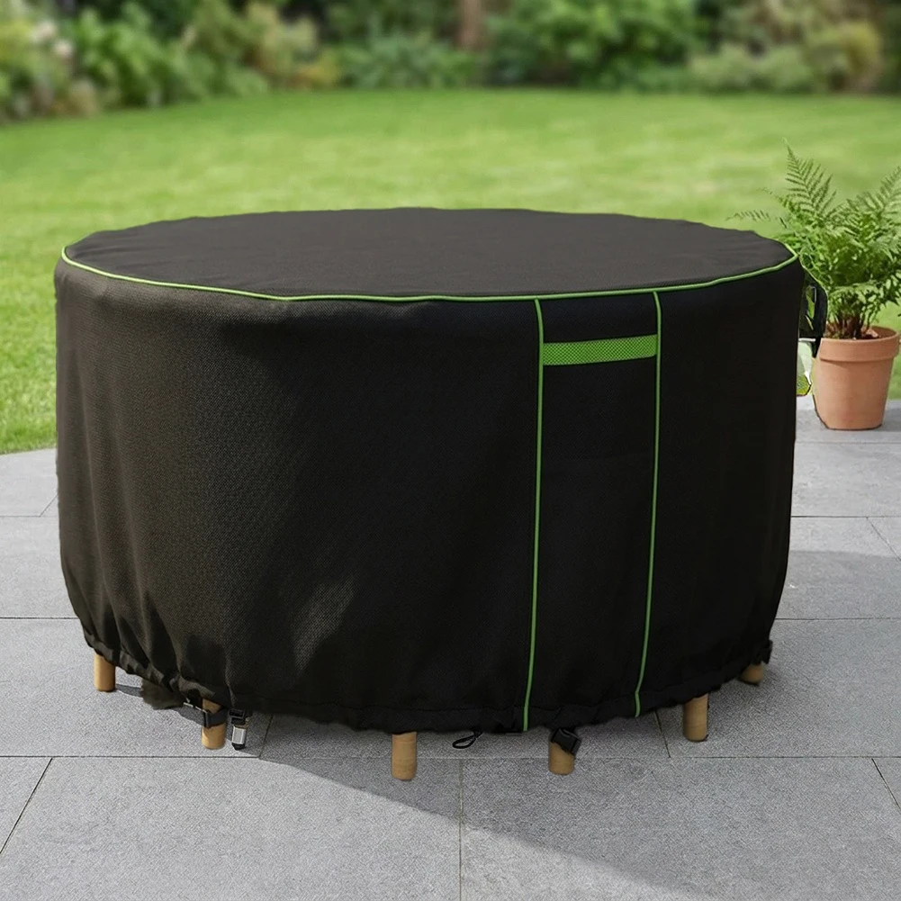 Oxford Round Patio Table Cover Waterproof UV-Resistant With Drawstring And Buckles For Outdoor Garden Furniture Protection