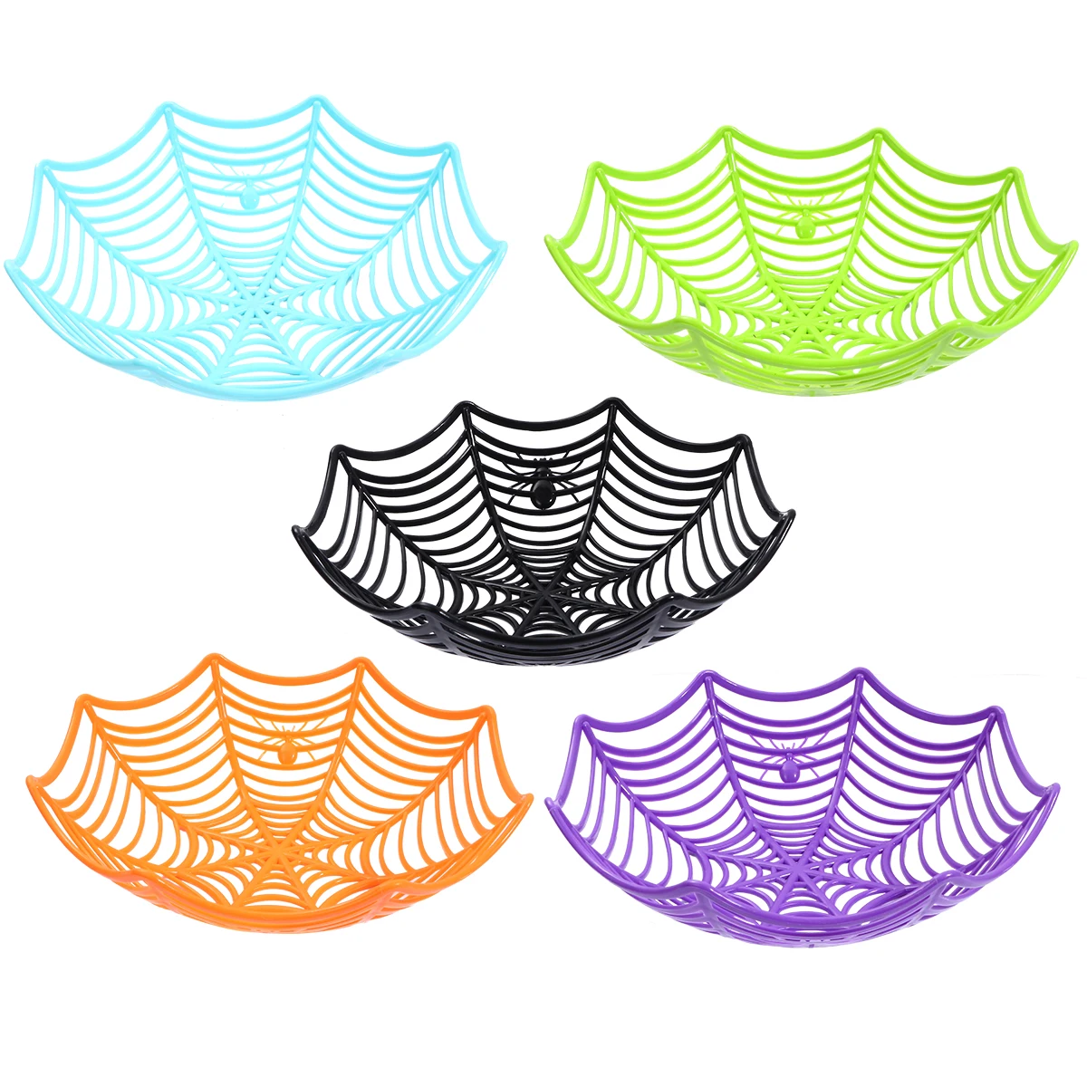 

5Pcs Halloween Candy Basket Plastic Spider Web Design Storage for Party Decor Fruit Snack Plate Halloween Candy Basket