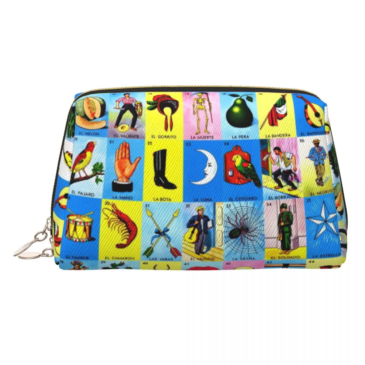 Loteria Card Bolsa de maquillaje de lotería de bingo mexicano, organizador de cosméticos de viaje para mujer, bolsas de aseo de almacenamiento de moda