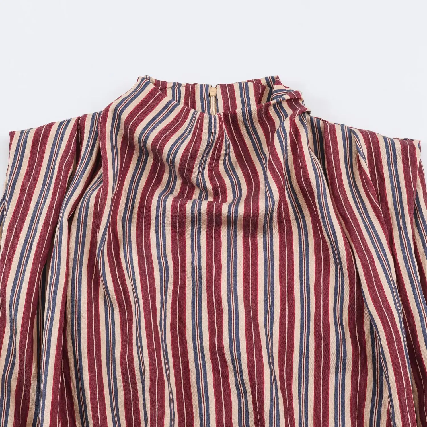 BSAY 2026 Herbst Bohemian Urlaubsstil Damen Gestreiftes Ärmelloses Top mit Halbhohem Kragen, Taillengürtel, Rückenverschluss und Reißverschluss, Partyhemd – Detail 13