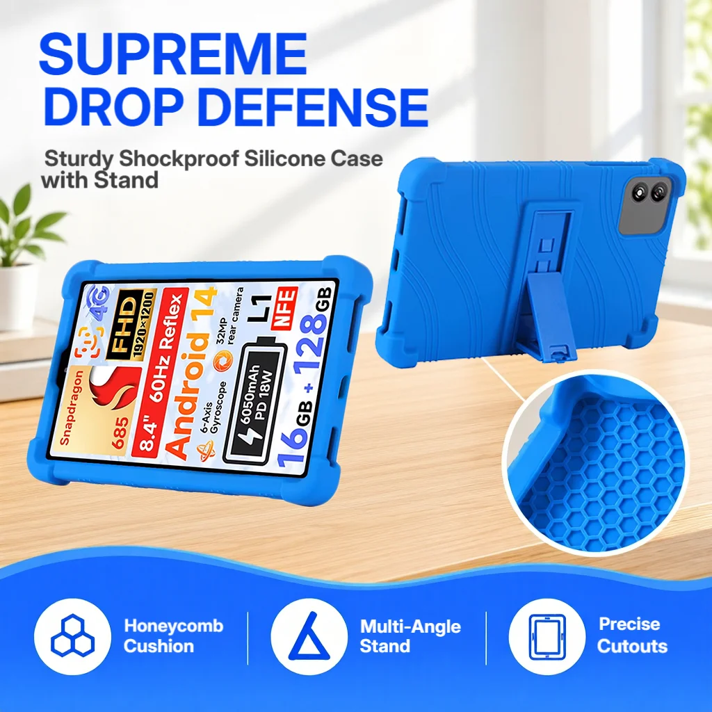 For iPlay 80 Mini Pro 8.4inch Case Soft Silicone Adjustable Stand Cover Kids Friendly Protective 4Corners Thicken Shockproof