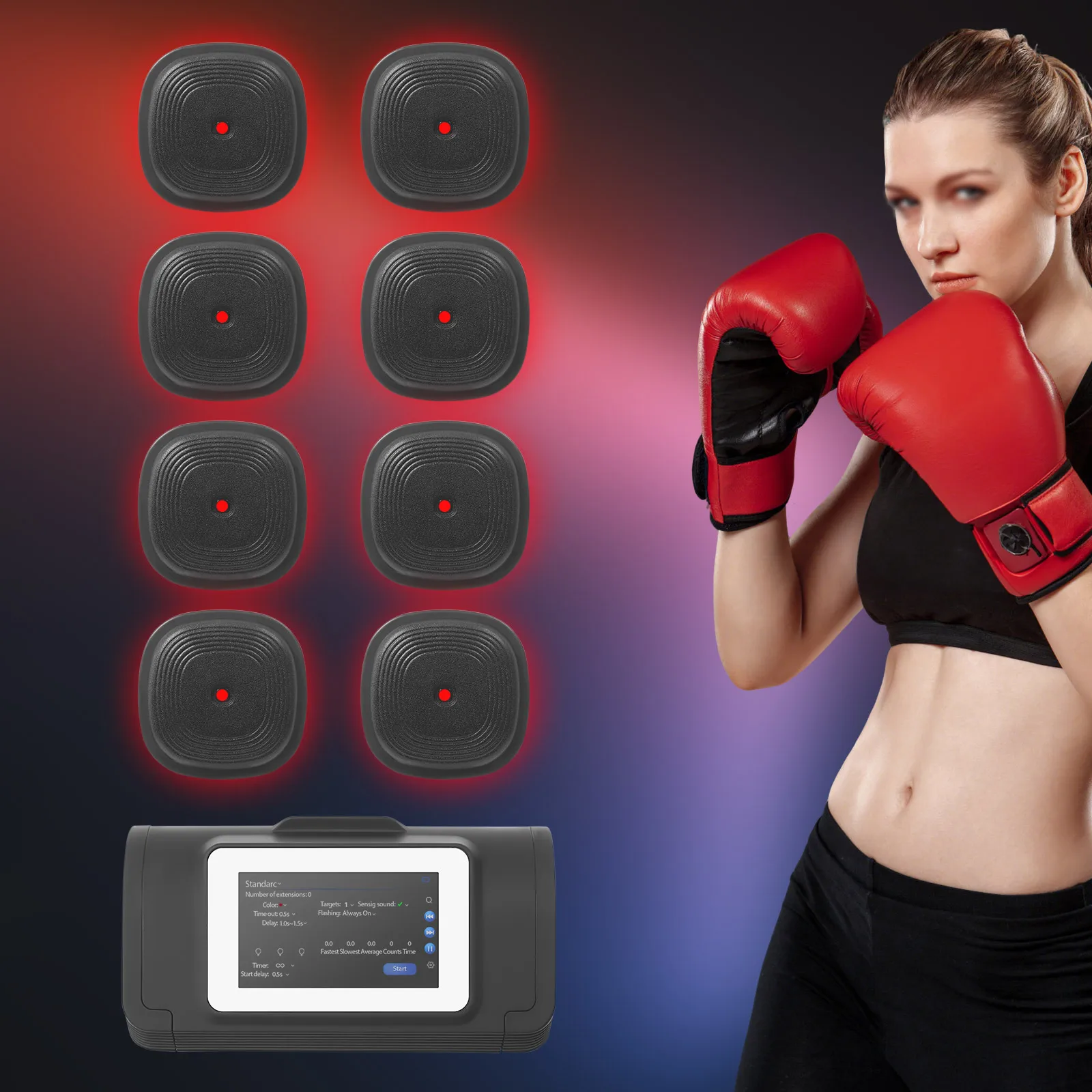 

Split Musical Boxing with 8 Targets With 10 selectable training modes convenient Bluetooth connections 6 colors lights