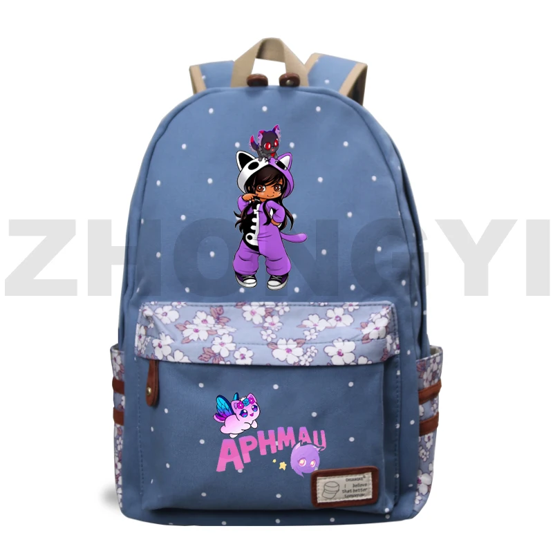 Aphmau Merch Backpack Floral Canvas Bookbag Primary Middle School Bags for Teenage Girls As A Cat Mochilas Para Mujer Back Pack