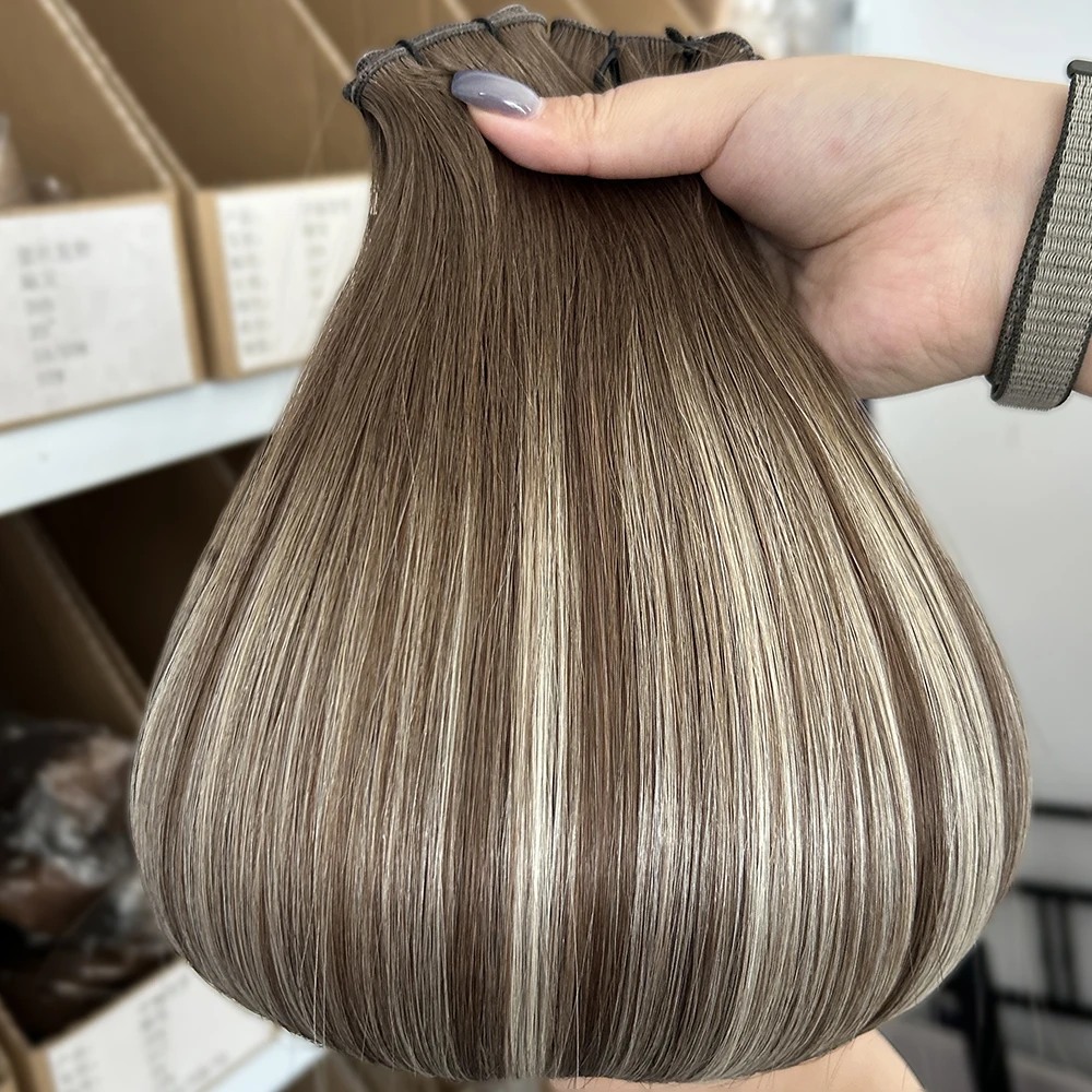 Double Drawn Genius Weft Russian Raw 100% Remy Hair Virgin 100g 20 22inch Hand Tied Genius Weft Hair Extensions Human Hair