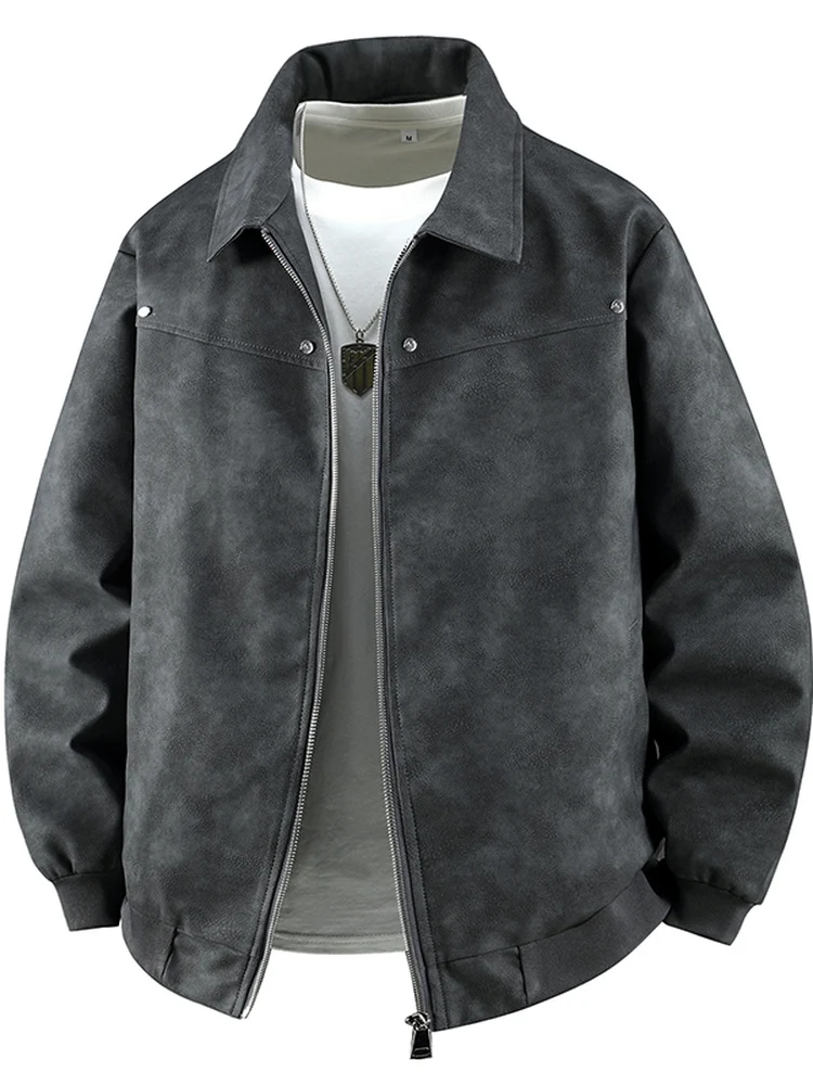 

Мужская кожаная куртка больших размеров с винтажным воротником, байкерская куртка свободного кроя, повседневная, осенне-зимняя, теплая, на флисовой подкладке, из искусственной кожи